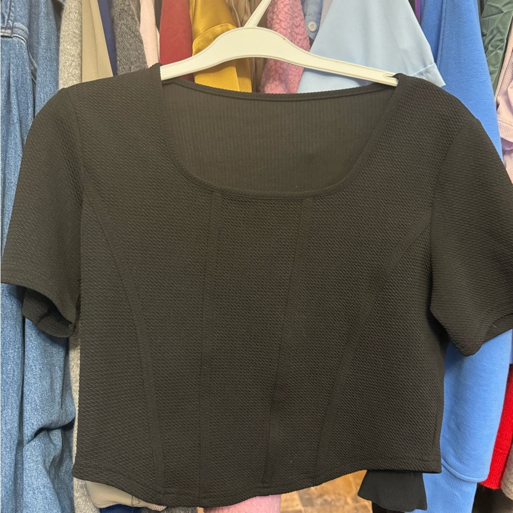 Black Square Neck Corset Inspired Top